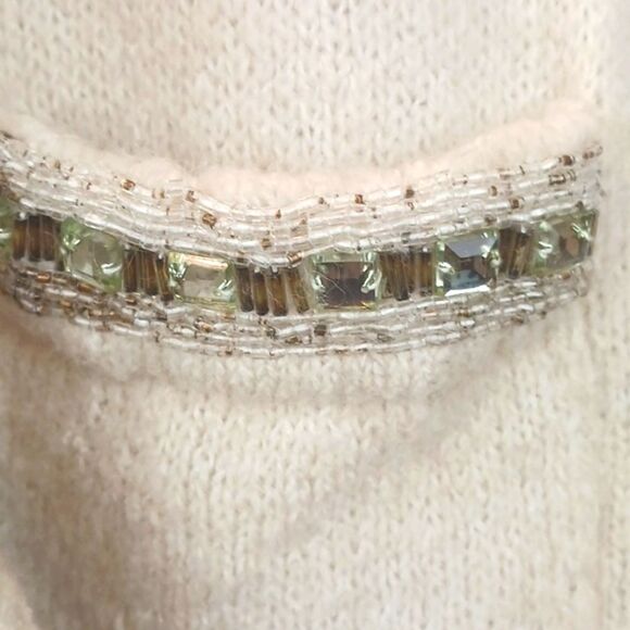 Boho Cream ruffled lapel/ cuffs long-sleeve cardigan with jeweled pockets M y2k - Picture 6 of 10